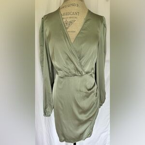 SHEIN Sage Green Wrap Long Sleeve Dress